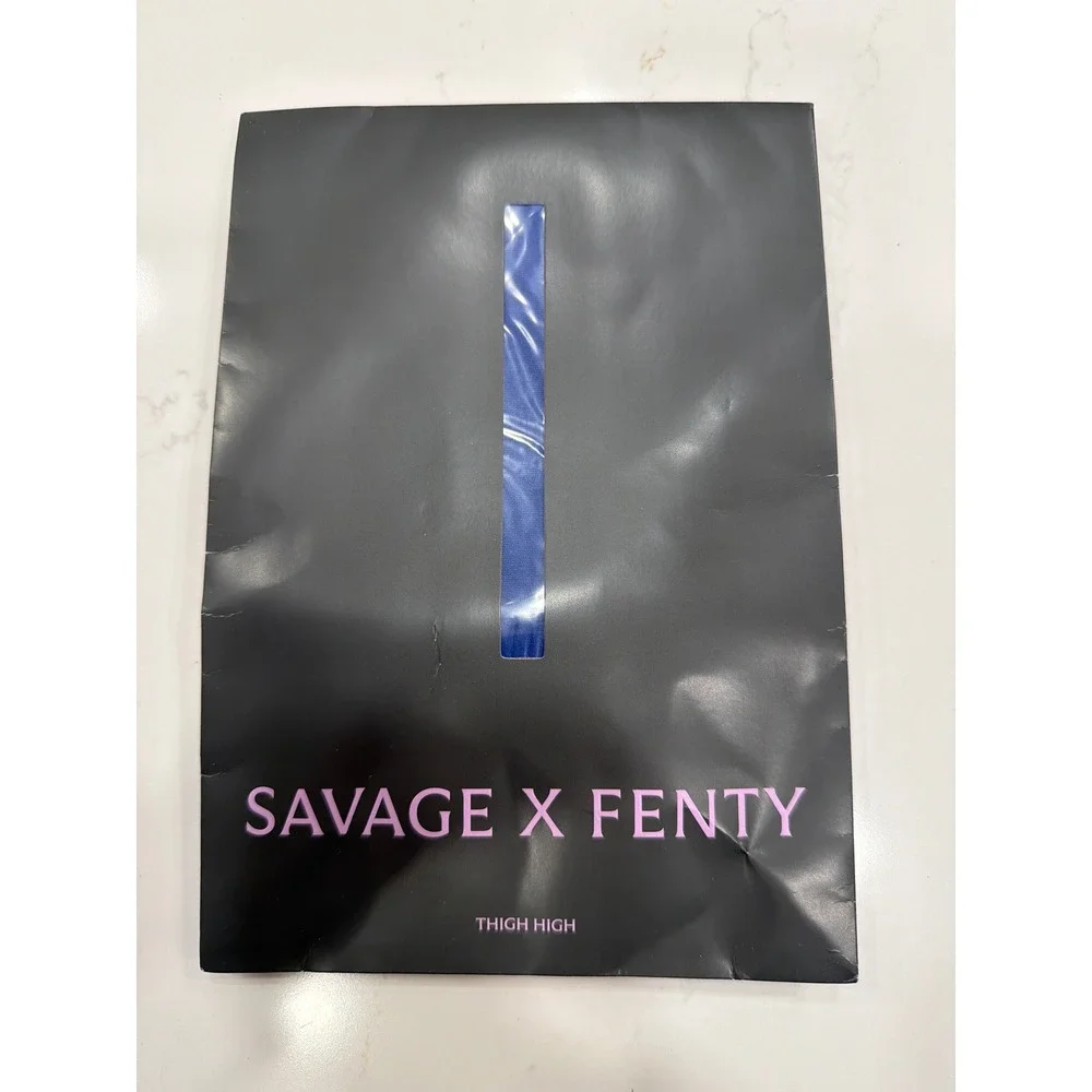 Savage X Fenty Blue Sheer Thigh High Stockings with Back Seam Size M/L - Picture 3 of 4